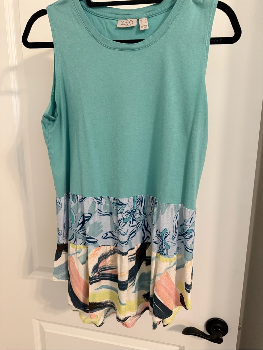 LOGO by Lori Goldstein Aqua Tiered Floral & Abstract Hem Tunic